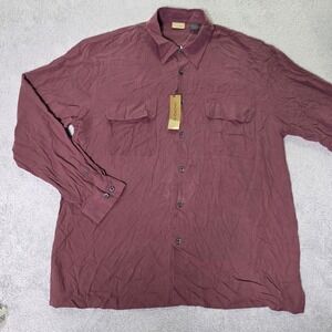 AXIST Mens XL Button Down Shirt Oxblood Red‎ 100% Silk Long Sleeve AF6205X